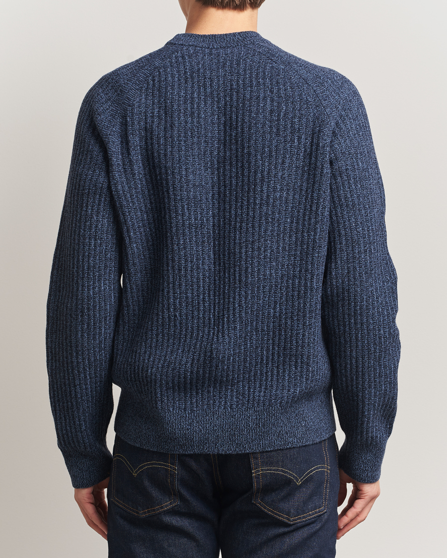 Mies | Puserot | BOSS ORANGE | Klacier Ribbed Wool Knitted Sweater Open Blue