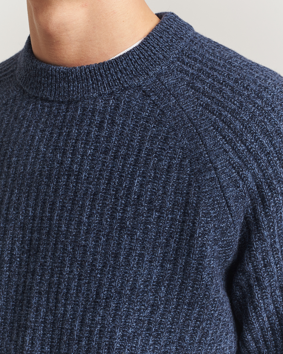 Mies | Puserot | BOSS ORANGE | Klacier Ribbed Wool Knitted Sweater Open Blue