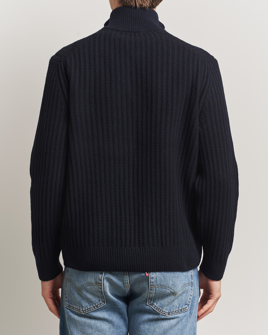 Mies | Puserot | BOSS ORANGE | Kwinter Ribbed Wool Knitted Half Zip Dark Blue