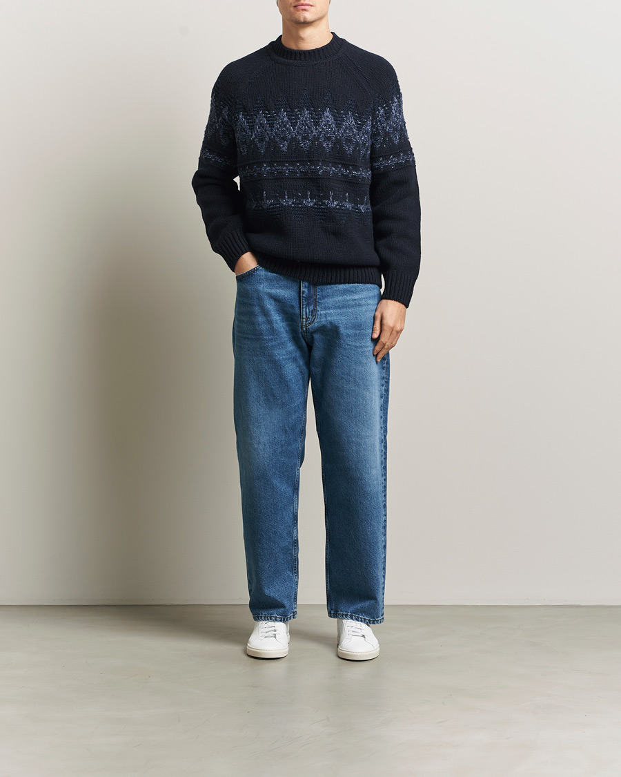 Mies | Puserot | BOSS ORANGE | Karombo Wool Fairisle Sweater Dark Blue