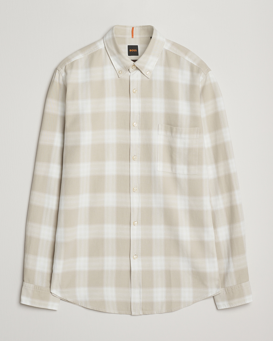 Mies | Kauluspaidat | BOSS ORANGE | Rickert Brushed Cotton Checked Shirt Light Beige
