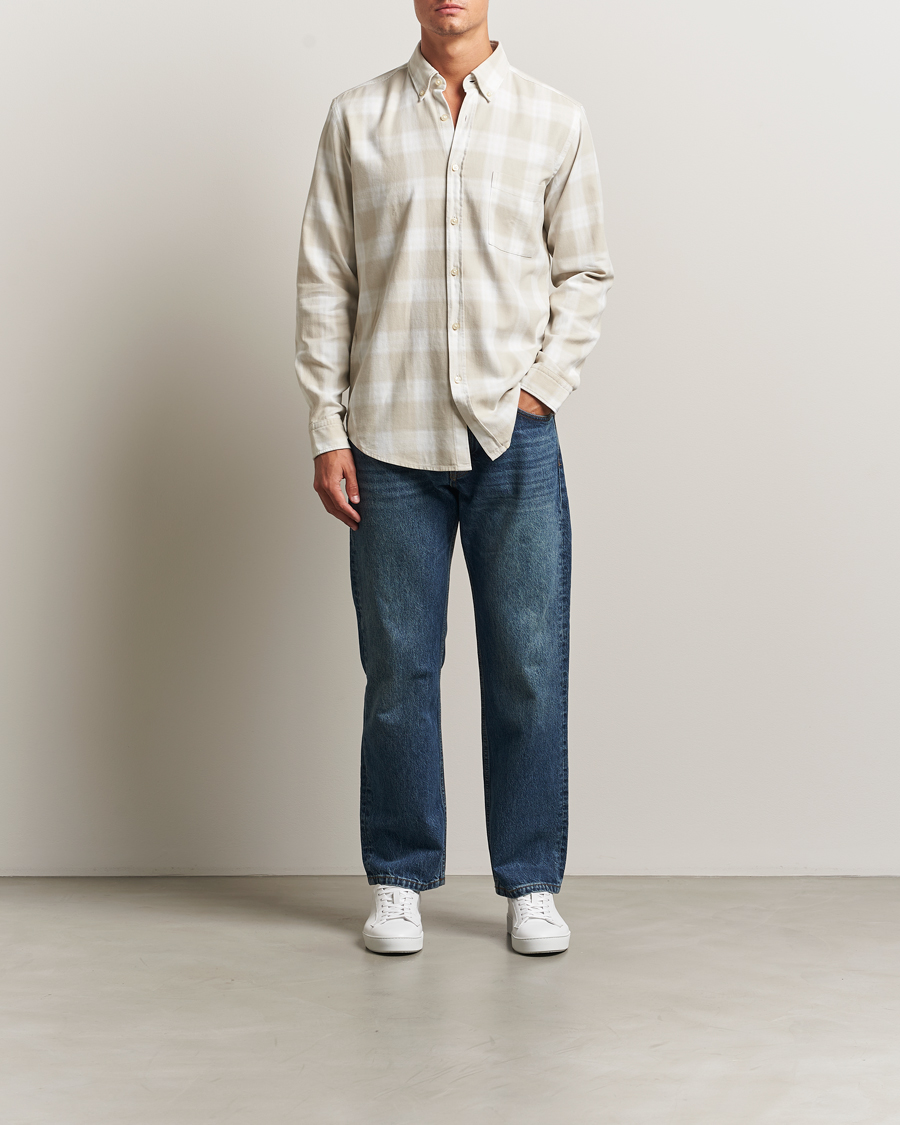 Mies | Kauluspaidat | BOSS ORANGE | Rickert Brushed Cotton Checked Shirt Light Beige