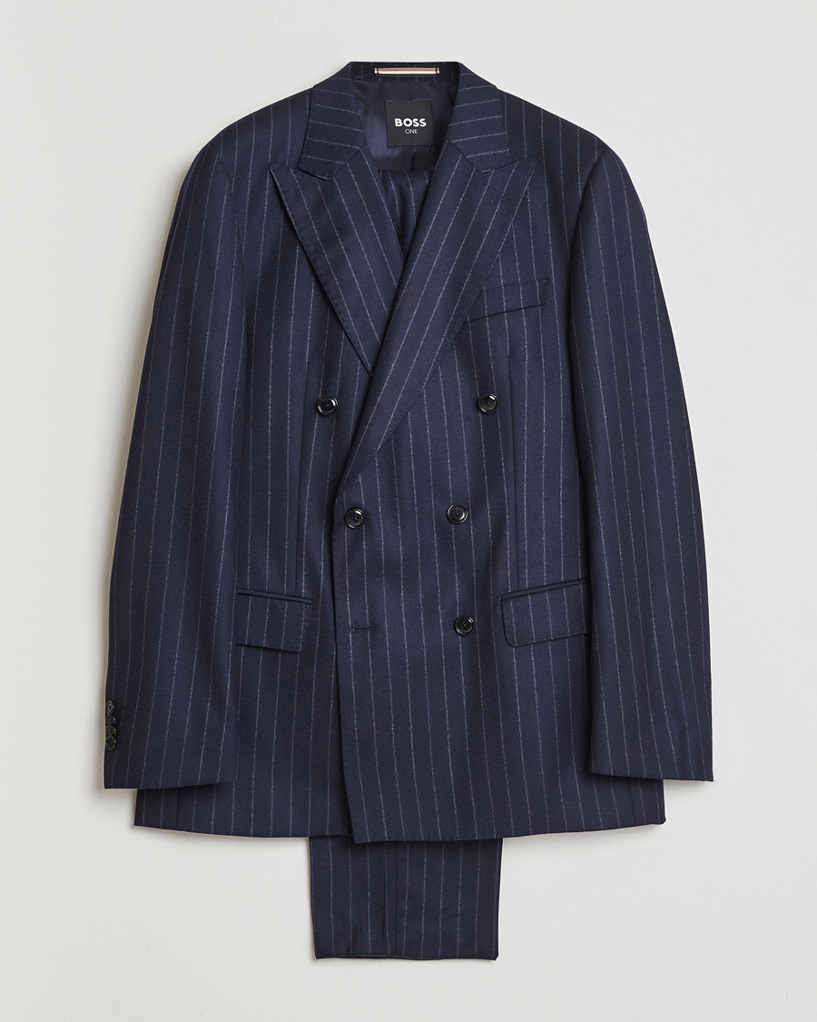 Mies | Puvut | BOSS BLACK | Huge Wool Double Breasted Pinstriped Suit Dark Blue