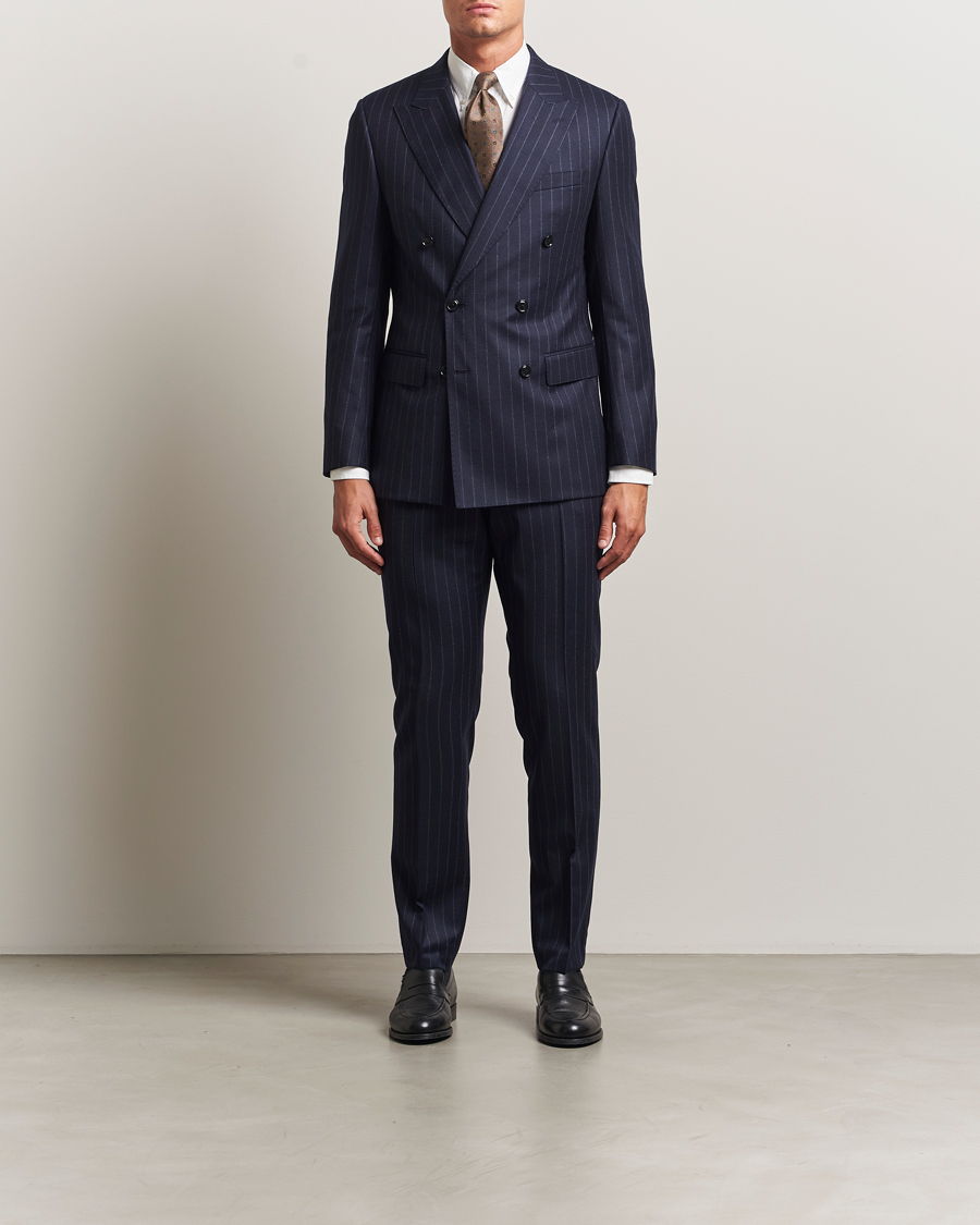 Mies | Puvut | BOSS BLACK | Huge Wool Double Breasted Pinstriped Suit Dark Blue