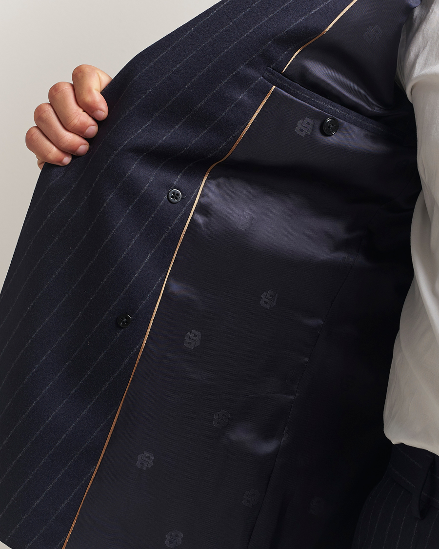 Mies | Puvut | BOSS BLACK | Huge Wool Double Breasted Pinstriped Suit Dark Blue
