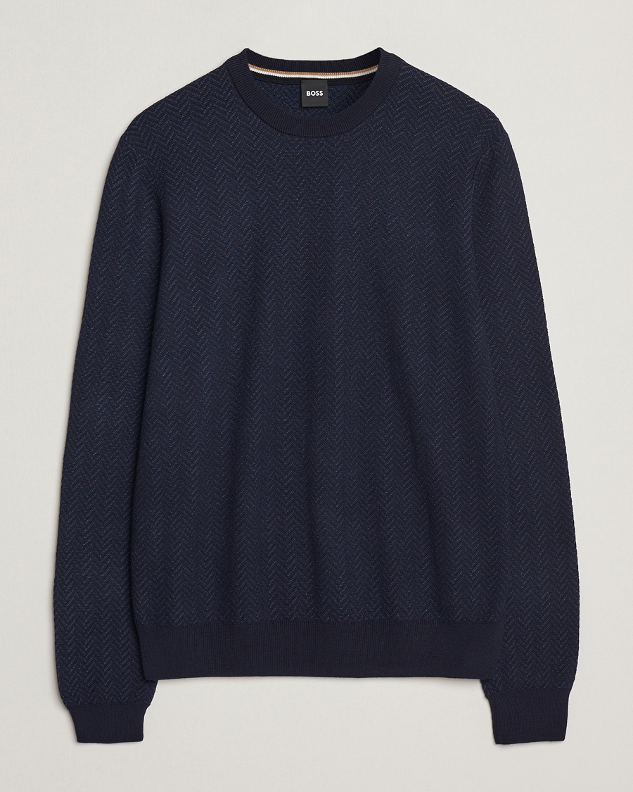 Mies | Puserot | BOSS BLACK | Habito Wool Knitted Sweater Dark Blue