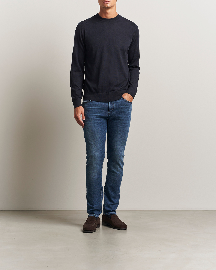 Mies | Puserot | BOSS CAMEL | Overo Wool/Cashmere Knitted Sweater Dark Blue