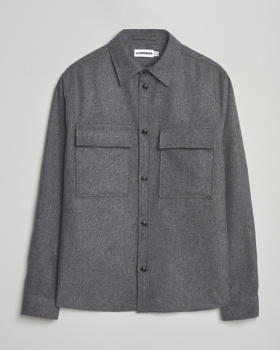 Mies | Kauluspaidat | J.Lindeberg | Flat Wool Overshirt Dark Grey Melange