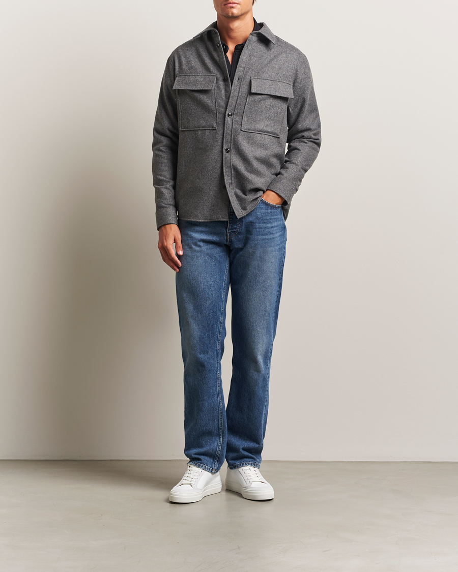 Mies | Kauluspaidat | J.Lindeberg | Flat Wool Overshirt Dark Grey Melange