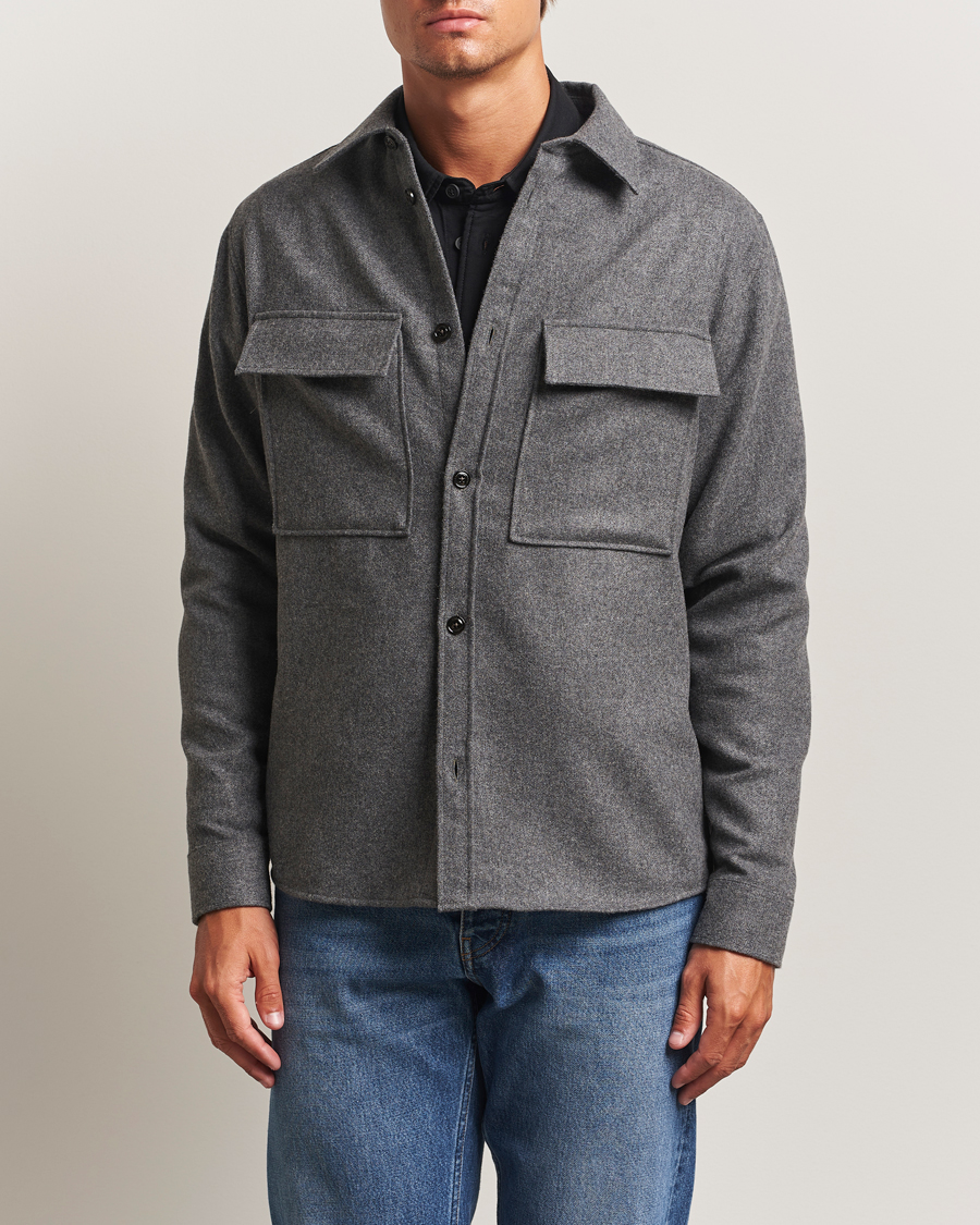 Mies | Kauluspaidat | J.Lindeberg | Flat Wool Overshirt Dark Grey Melange