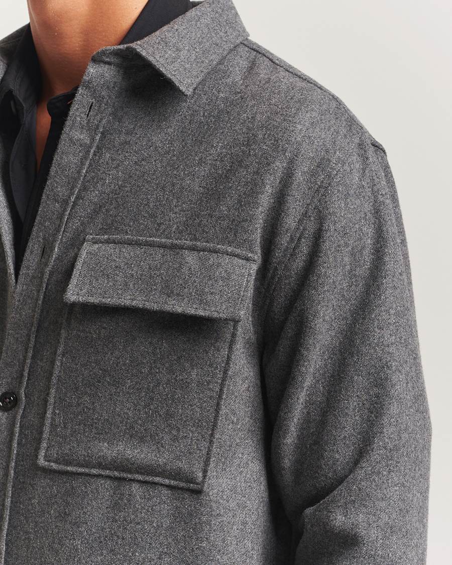 Mies | Kauluspaidat | J.Lindeberg | Flat Wool Overshirt Dark Grey Melange