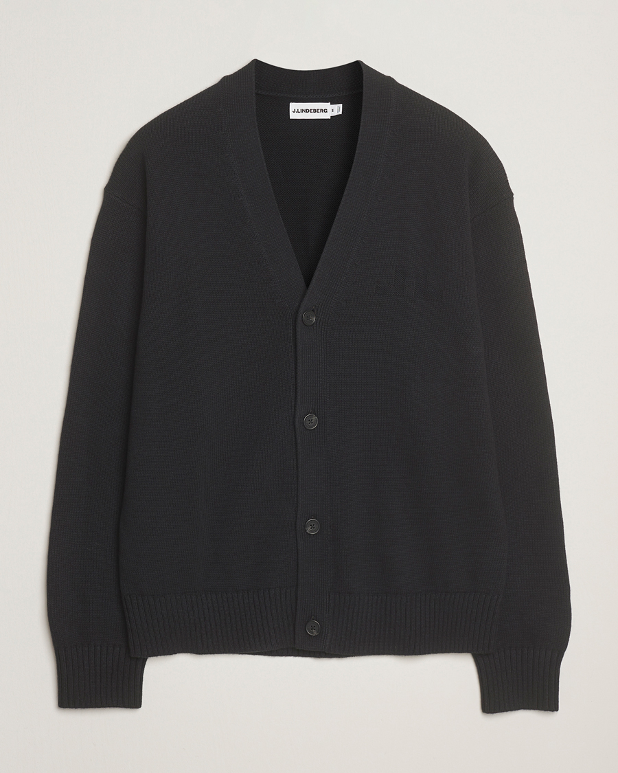 Mies | Puserot | J.Lindeberg | Eddy Wool/Cotton Knitted Cardigan Black