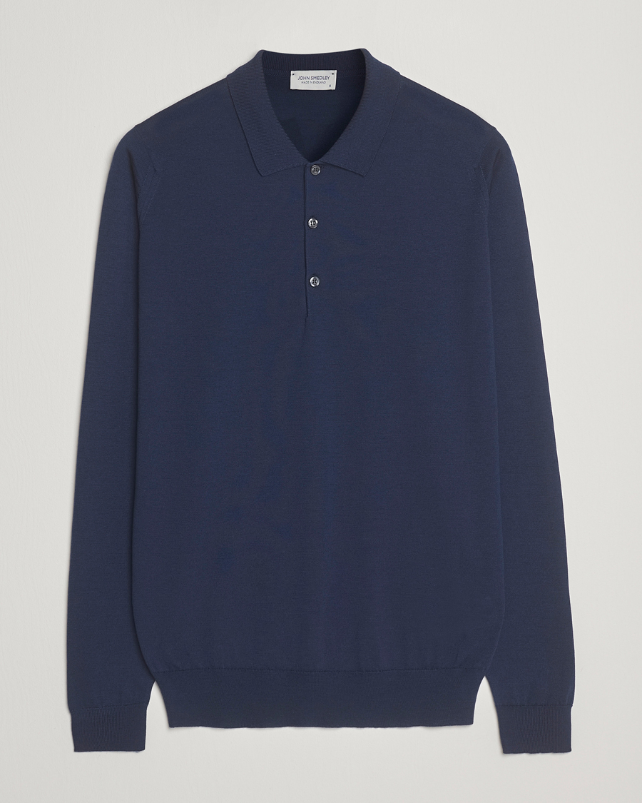 Mies | Puserot | John Smedley | Belper Extra Fine Merino Polo Pullover Hemingway Blue
