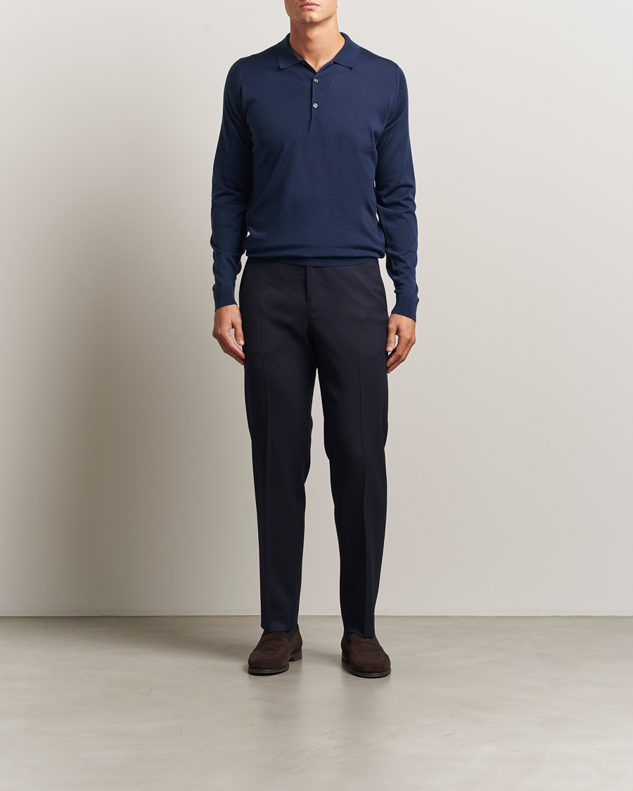 Mies | Puserot | John Smedley | Belper Extra Fine Merino Polo Pullover Hemingway Blue