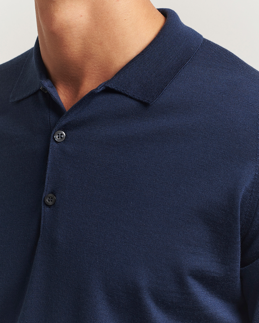 Mies | Puserot | John Smedley | Belper Extra Fine Merino Polo Pullover Hemingway Blue