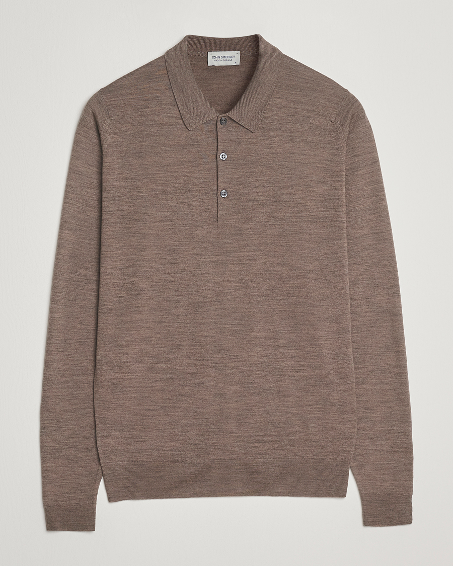 Mies | Puserot | John Smedley | Belper Extra Fine Merino Polo Pullover Mushroom Brown