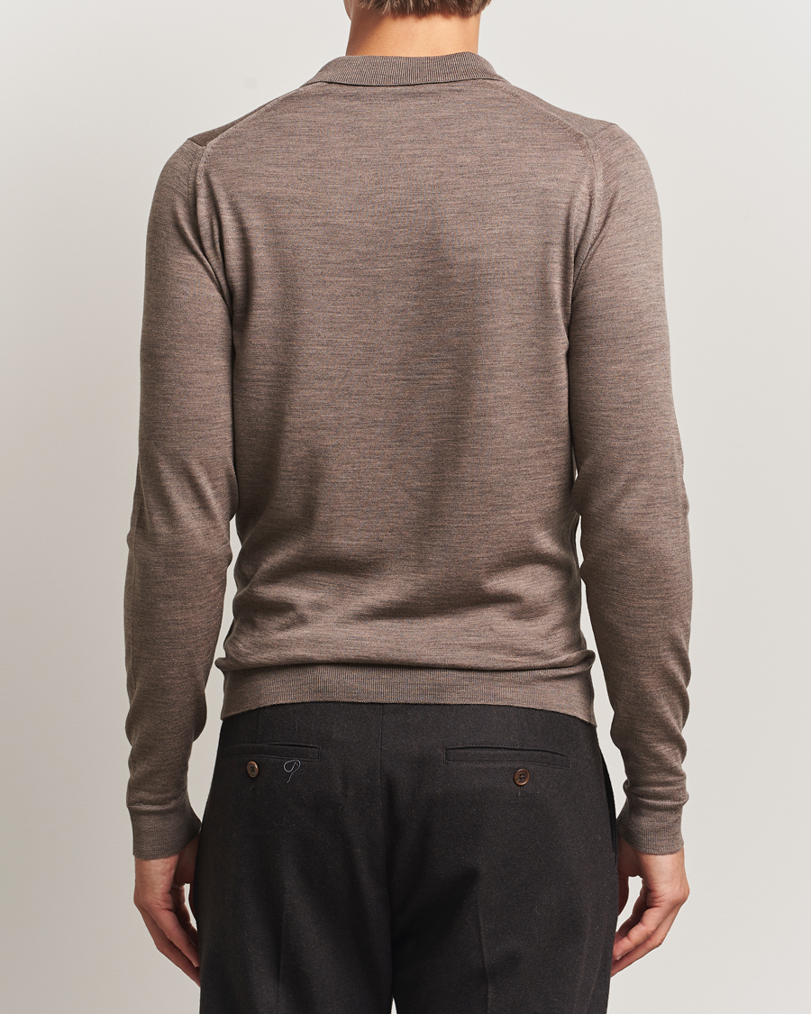 Mies | Puserot | John Smedley | Belper Extra Fine Merino Polo Pullover Mushroom Brown