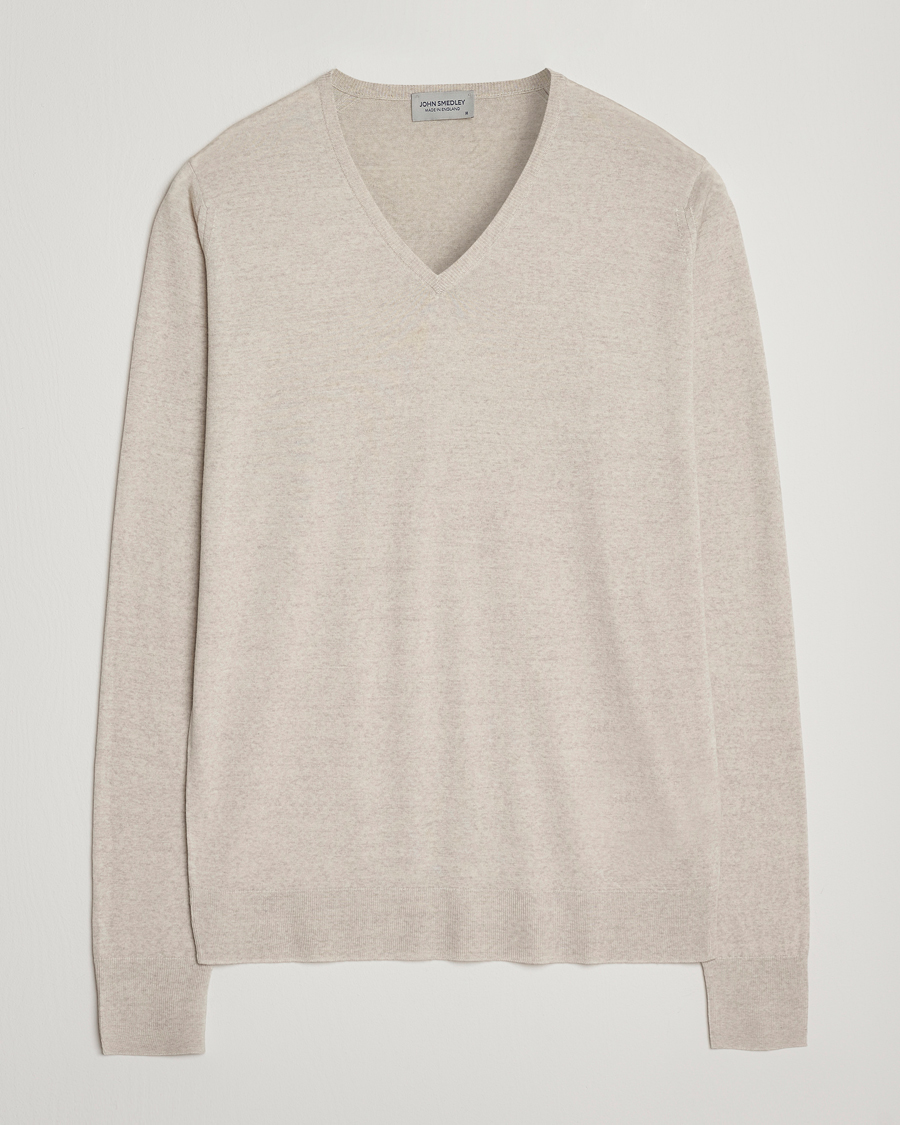 Mies | Puserot | John Smedley | Bobby Extra Fine Merino V-Neck Pullover Grey Fleece