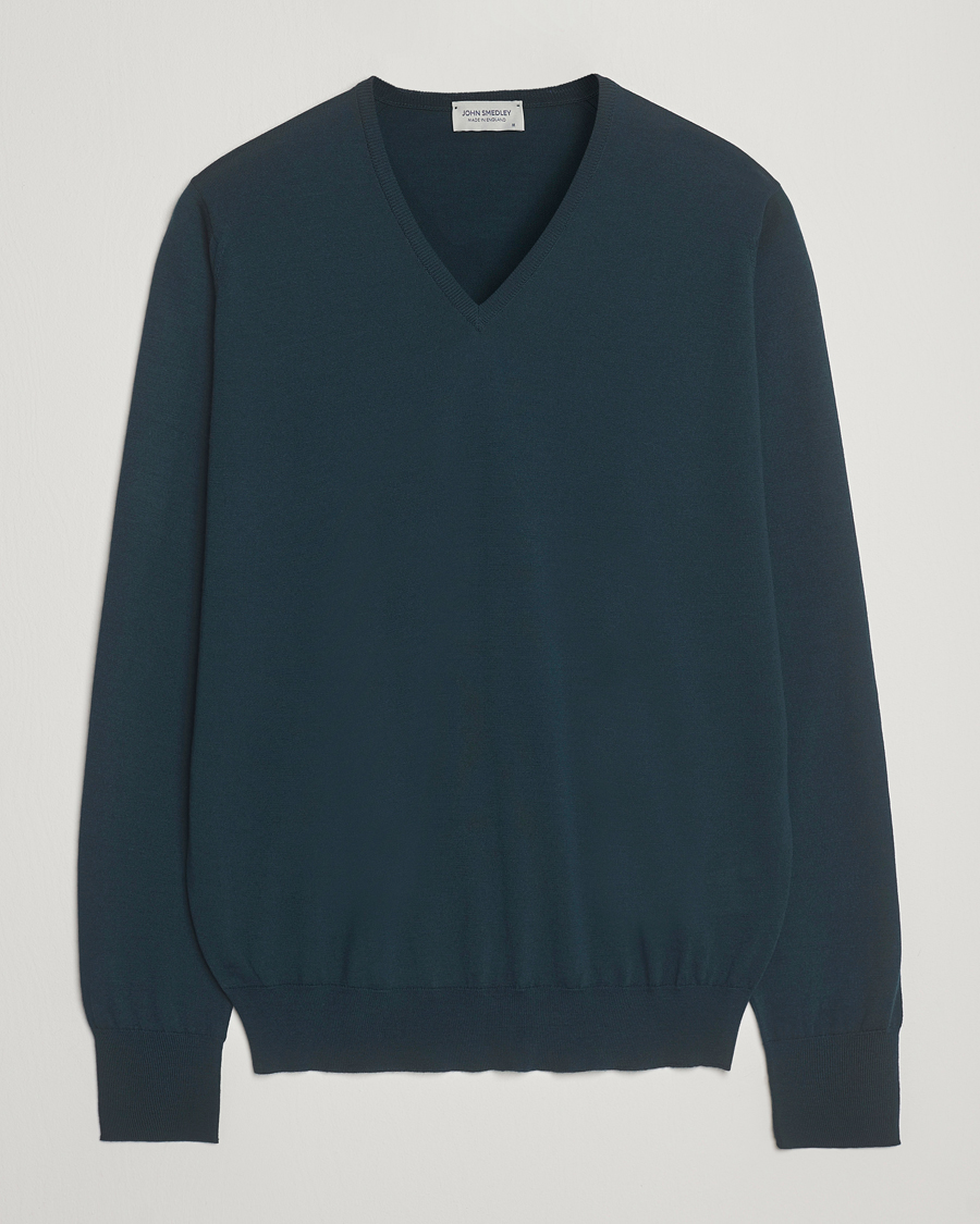 Mies | Puserot | John Smedley | Bobby Extra Fine Merino V-Neck Pullover Richardson Green