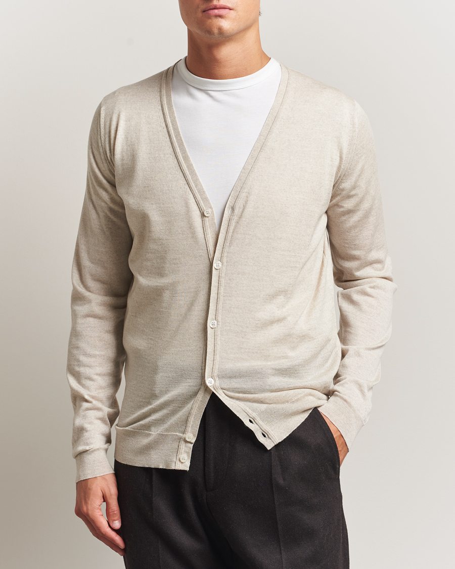 Mies | Puserot | John Smedley | Petworth Extra Fine Merino Cardigan Grey Fleece
