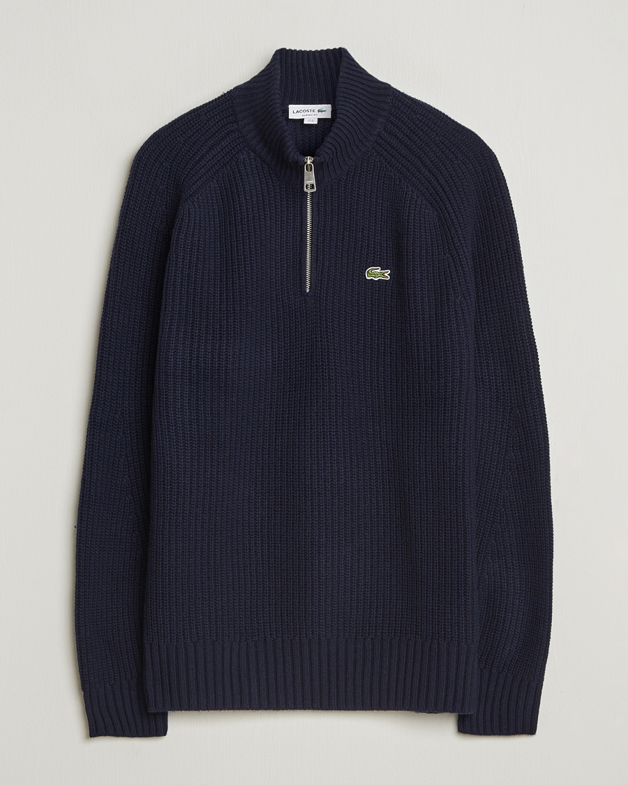 Mies | Puserot | Lacoste | Heavy Knitted Wool Half Zip Navy
