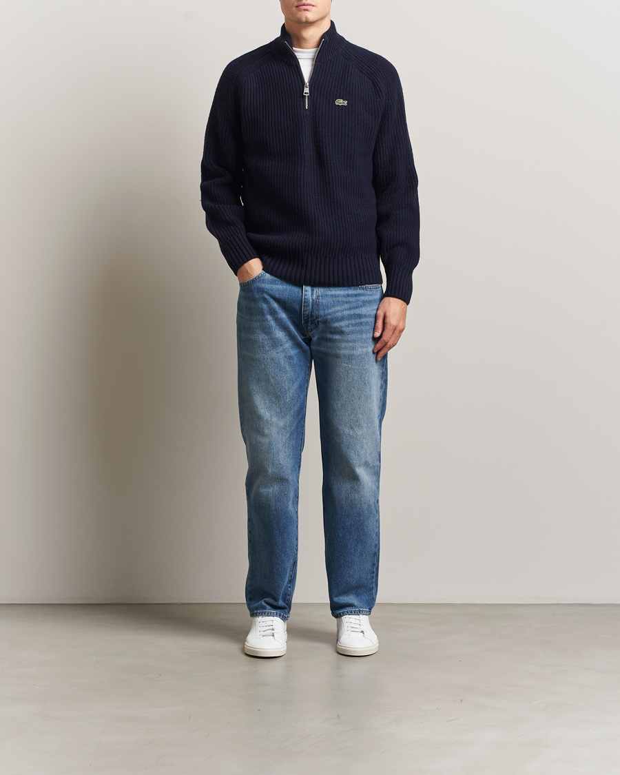 Mies | Puserot | Lacoste | Heavy Knitted Wool Half Zip Navy