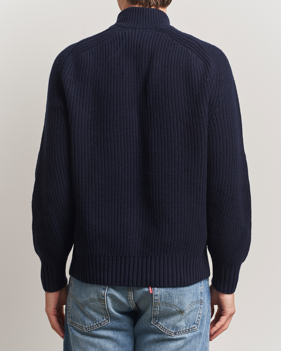 Mies | Puserot | Lacoste | Heavy Knitted Wool Half Zip Navy