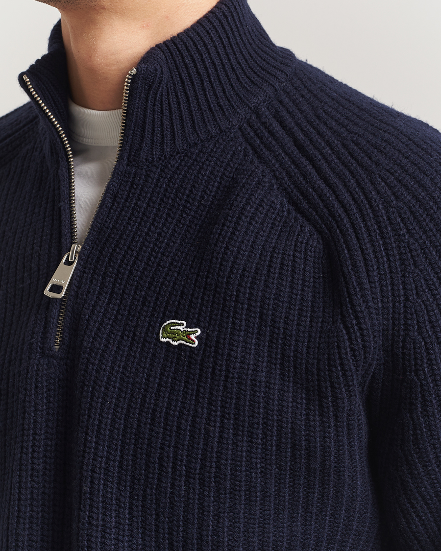 Mies | Puserot | Lacoste | Heavy Knitted Wool Half Zip Navy