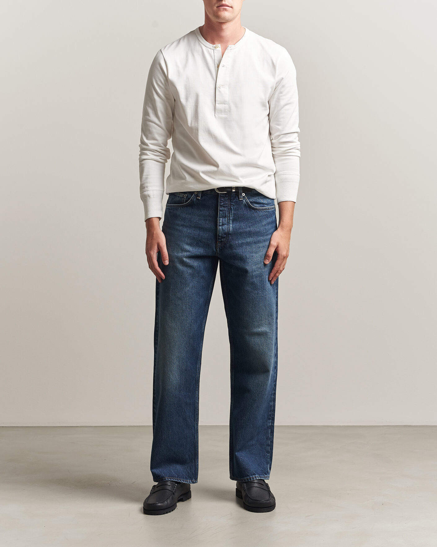 Mies | T-paidat | Merz b. Schwanen | Classic Fit Sturdy Organic Cotton Henley White