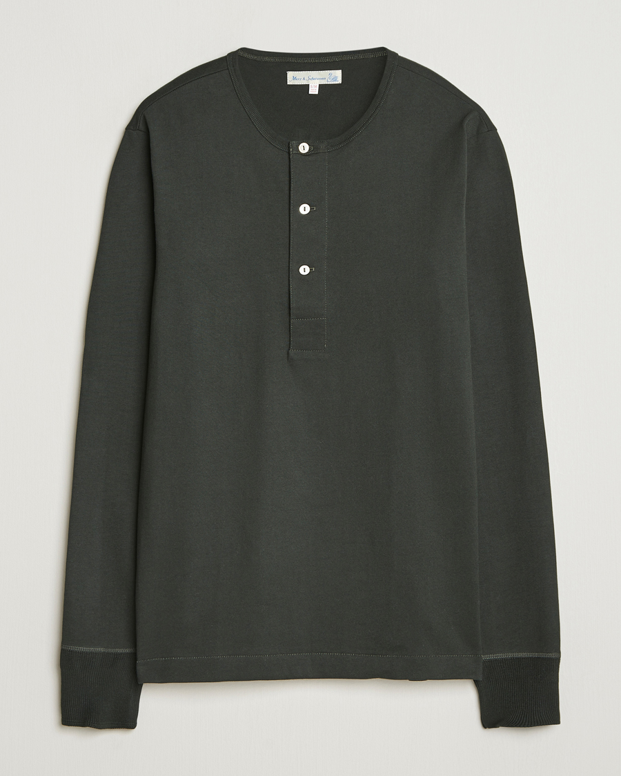 Mies | Puserot | Merz b. Schwanen | Classic Fit Sturdy Organic Cotton Henley Forest Green