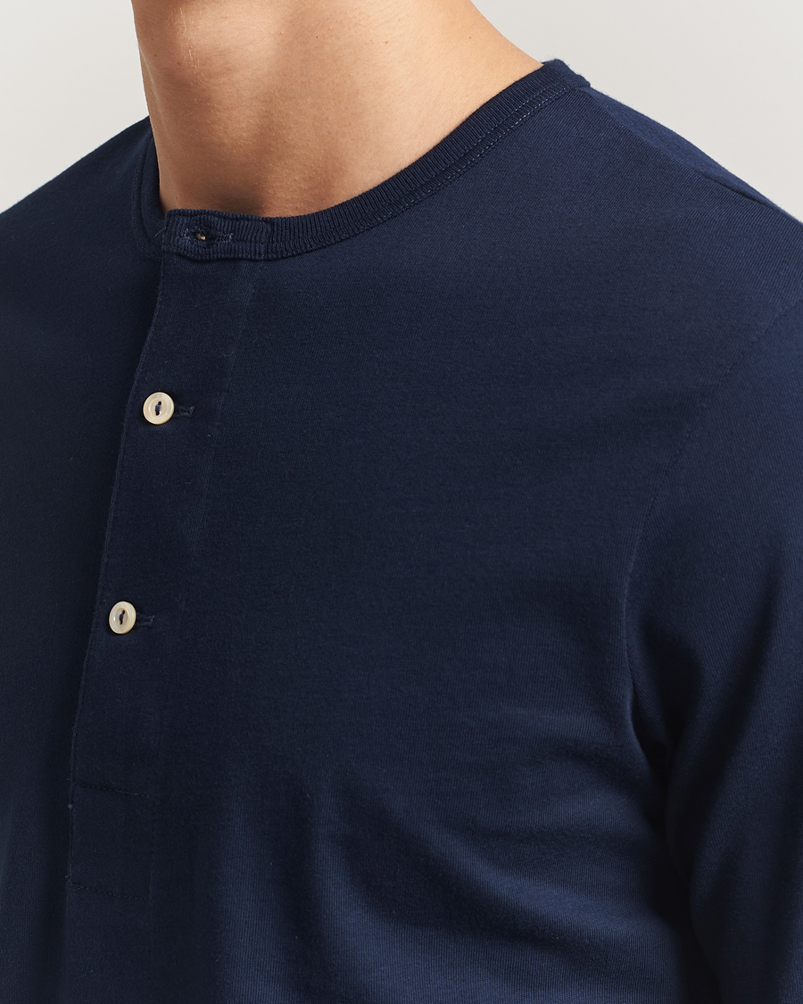 Mies | Puserot | Merz b. Schwanen | Classic Fit Sturdy Organic Cotton Henley Ink Blue