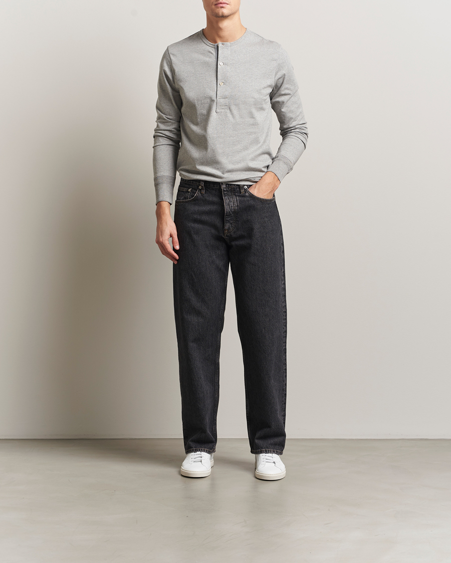 Mies | Puserot | Merz b. Schwanen | Classic Fit Sturdy Organic Cotton Henley Grey Melange