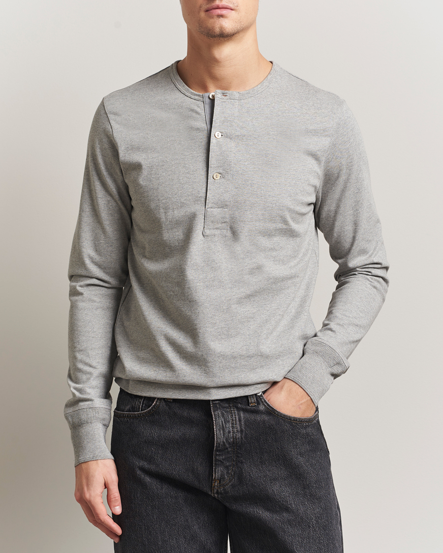 Mies | Puserot | Merz b. Schwanen | Classic Fit Sturdy Organic Cotton Henley Grey Melange