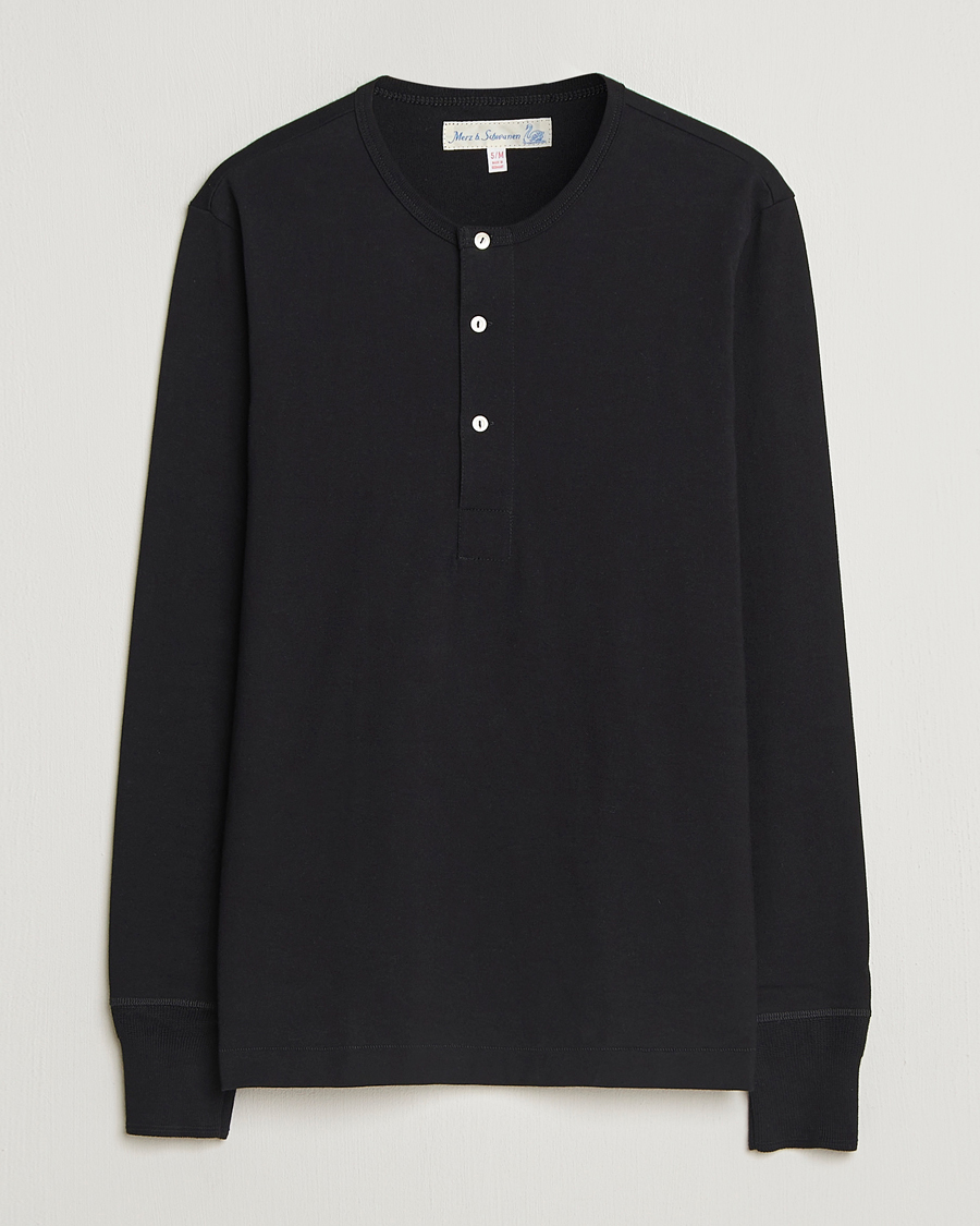 Mies | Puserot | Merz b. Schwanen | Classic Fit Sturdy Organic Cotton Henley Black