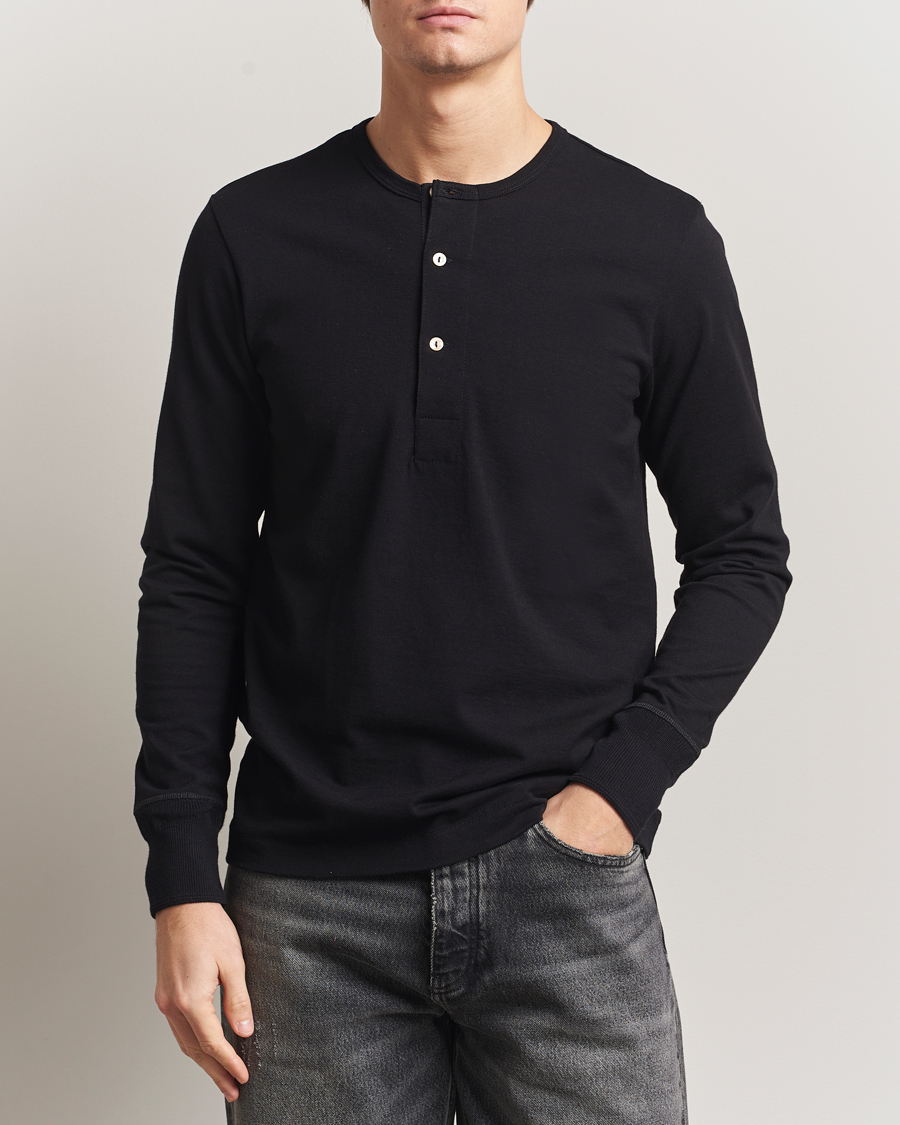 Mies | Puserot | Merz b. Schwanen | Classic Fit Sturdy Organic Cotton Henley Black