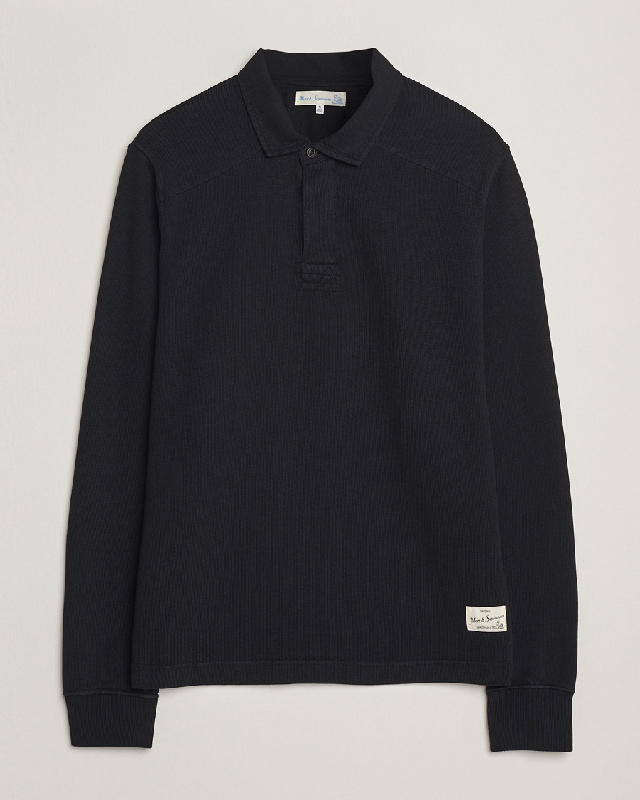 Mies | Puserot | Merz b. Schwanen | Relaxed Fit Vintage Cotton Rugby Shirt Black