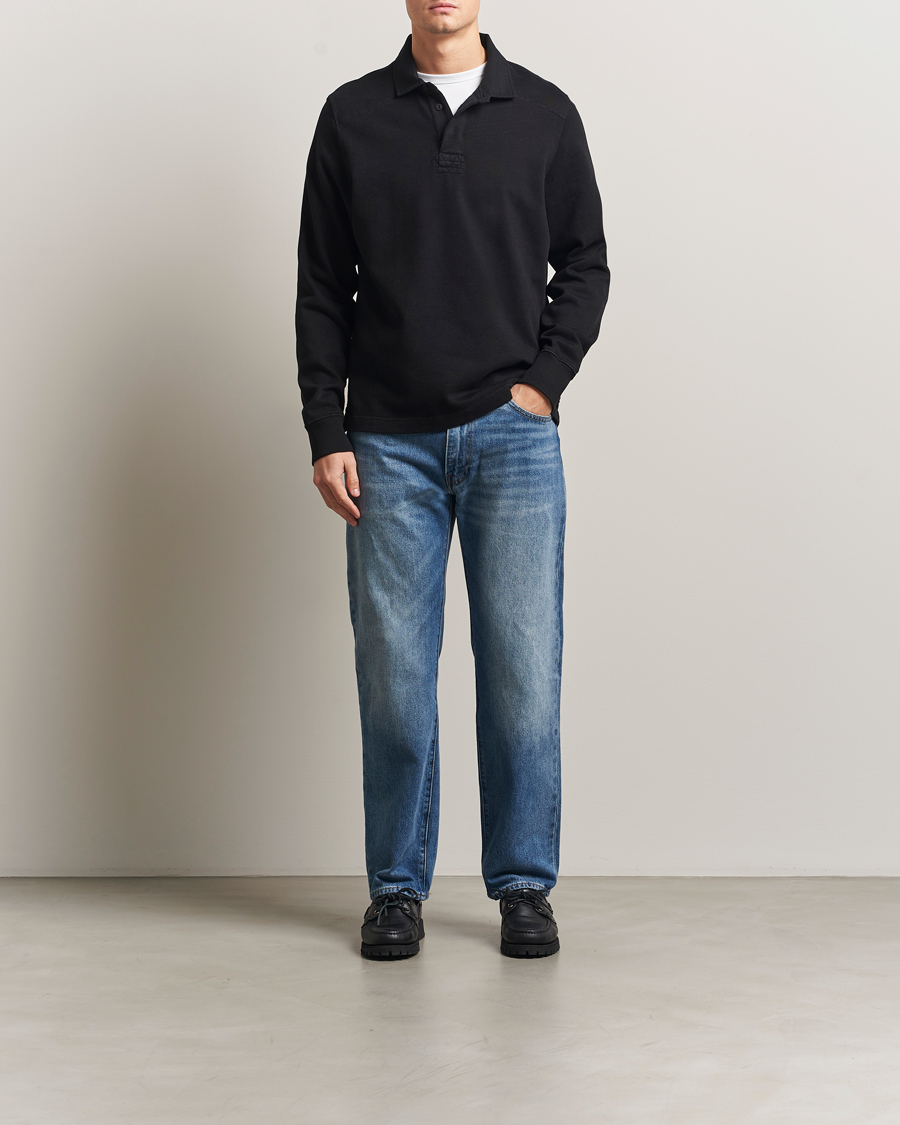 Mies | Puserot | Merz b. Schwanen | Relaxed Fit Vintage Cotton Rugby Shirt Black