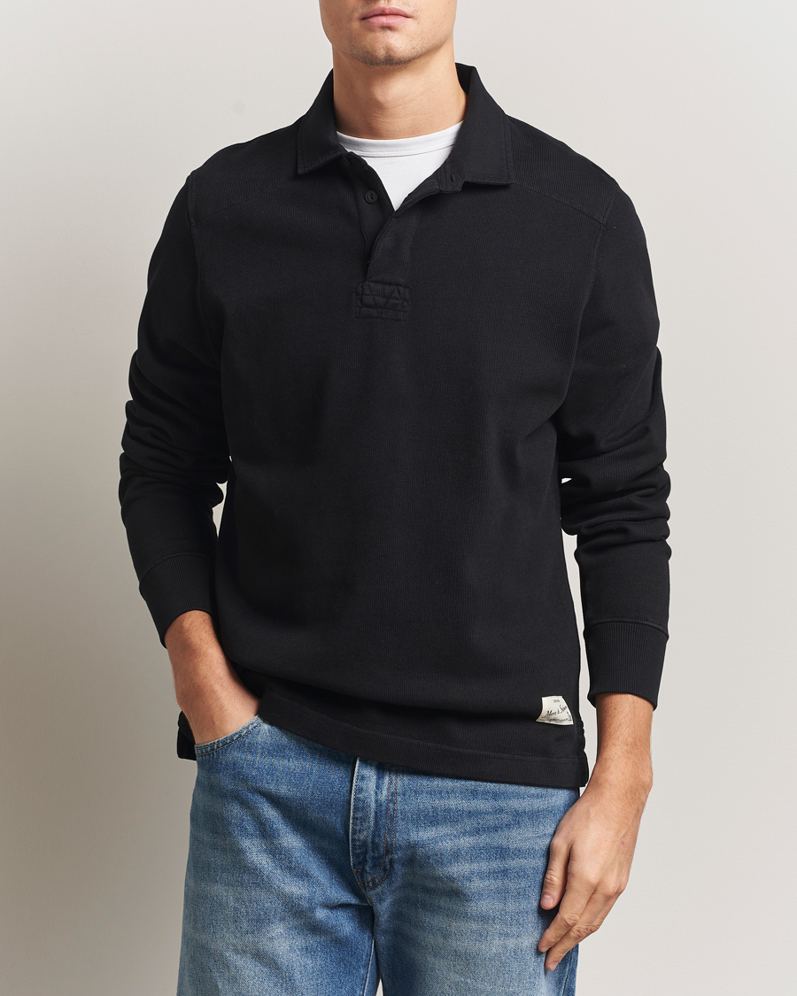 Mies | Puserot | Merz b. Schwanen | Relaxed Fit Vintage Cotton Rugby Shirt Black
