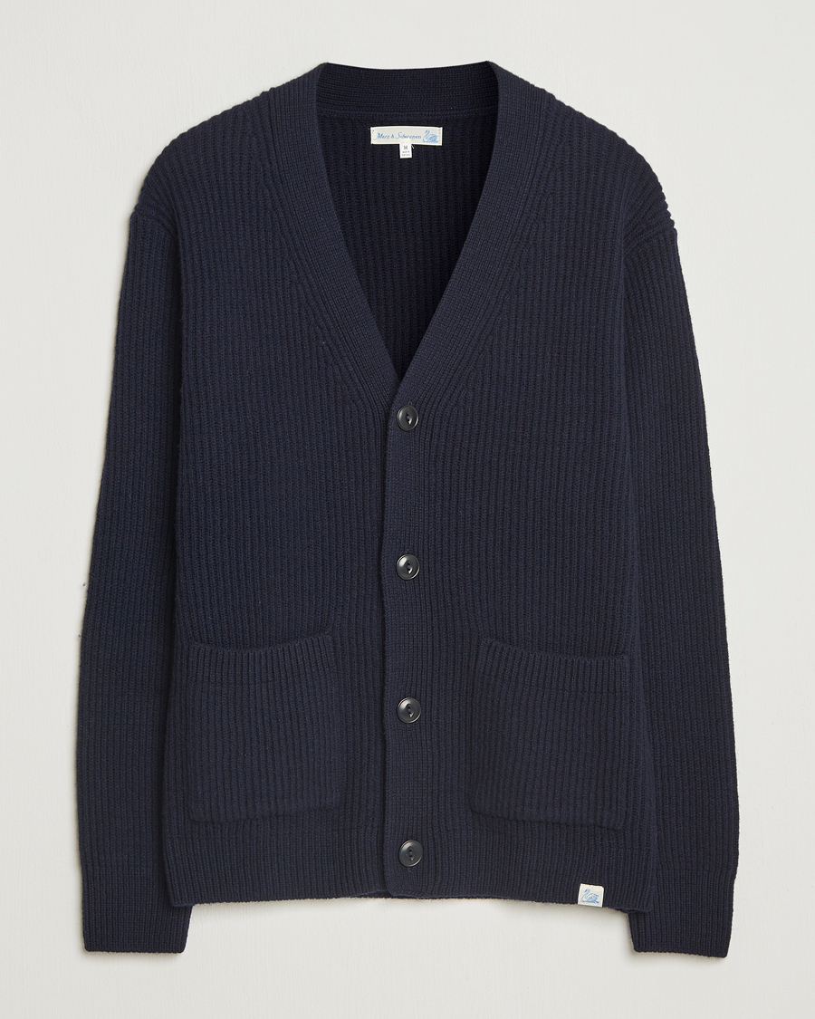 Mies | Puserot | Merz b. Schwanen | Merino/Cashmere Knitted Cardigan Dark Navy