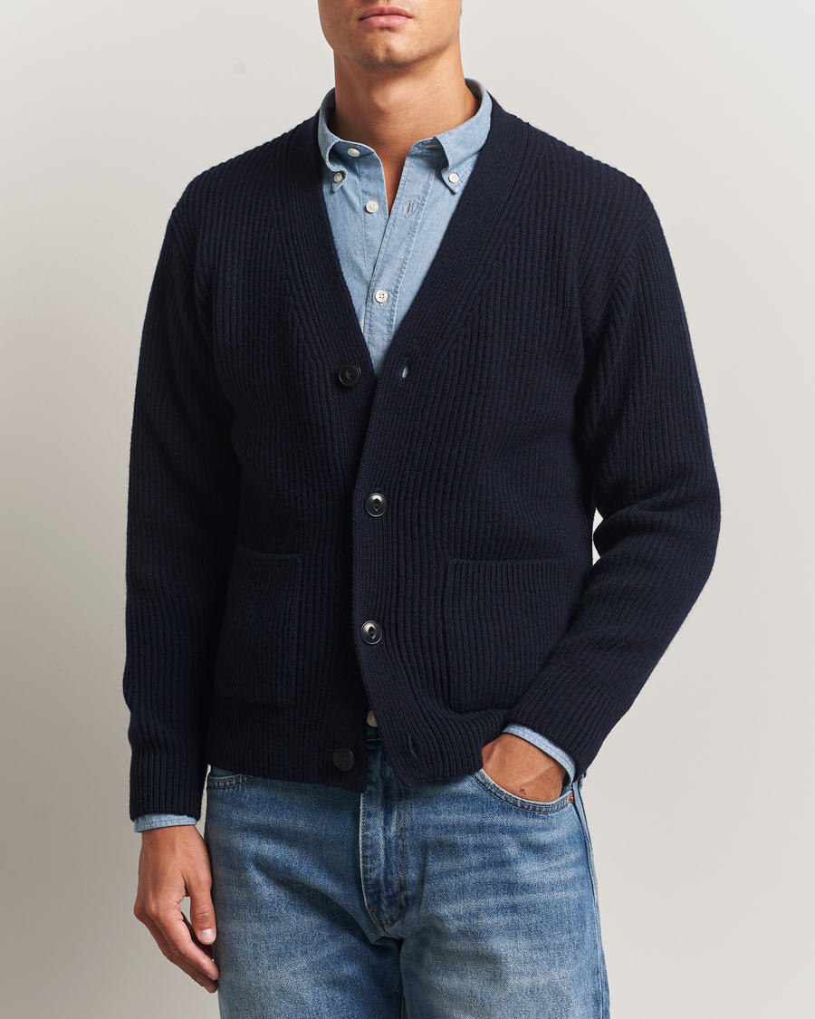 Mies | Puserot | Merz b. Schwanen | Merino/Cashmere Knitted Cardigan Dark Navy