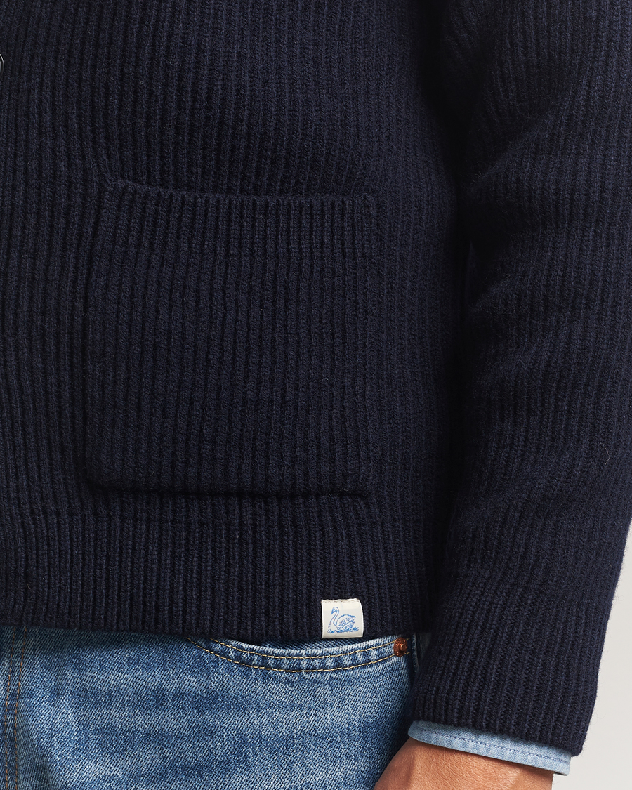 Mies | Puserot | Merz b. Schwanen | Merino/Cashmere Knitted Cardigan Dark Navy