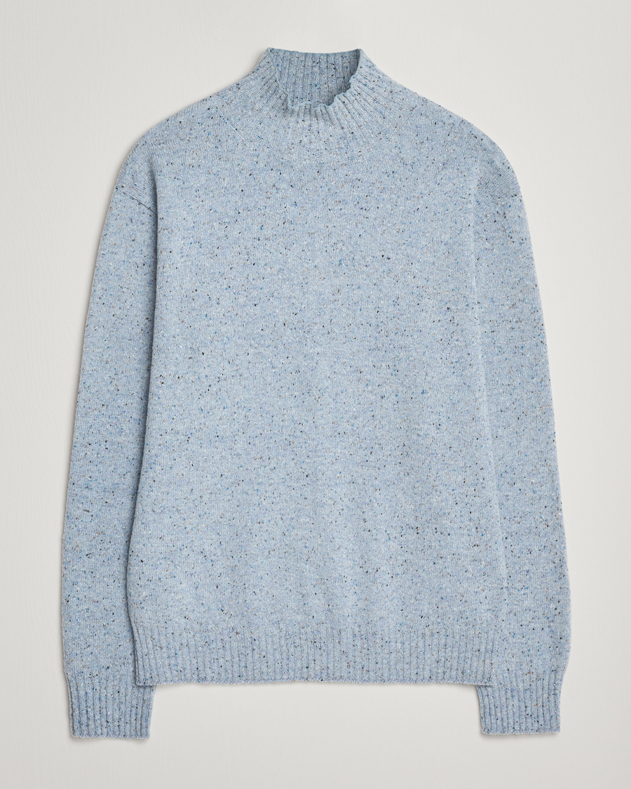Mies | Puserot | NN07 | Aksel Wool Donegal Knitted Mock Neck Cerulian Blue