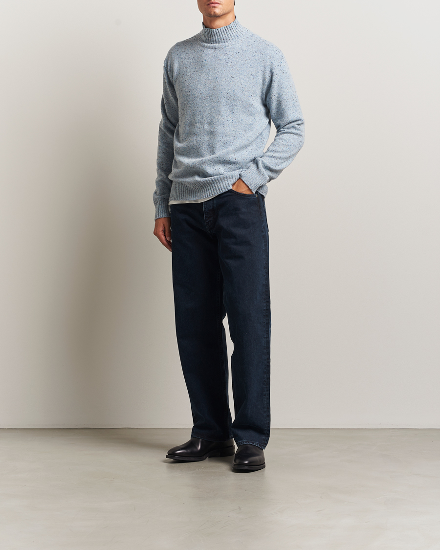 Mies | Puserot | NN07 | Aksel Wool Donegal Knitted Mock Neck Cerulian Blue