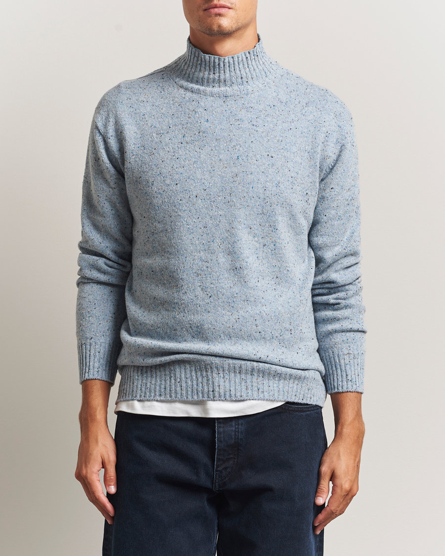 Mies | Puserot | NN07 | Aksel Wool Donegal Knitted Mock Neck Cerulian Blue