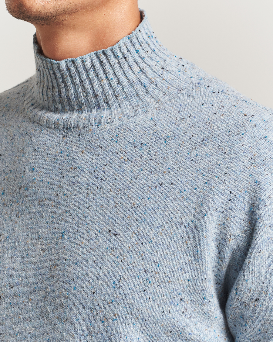 Mies | Puserot | NN07 | Aksel Wool Donegal Knitted Mock Neck Cerulian Blue