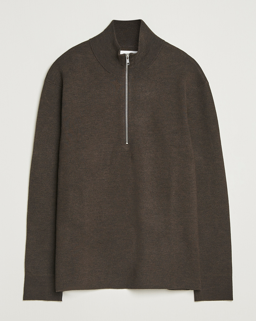 Mies | Puserot | NN07 | Harald Cotton/Modal Half Zip Demitasse Brown