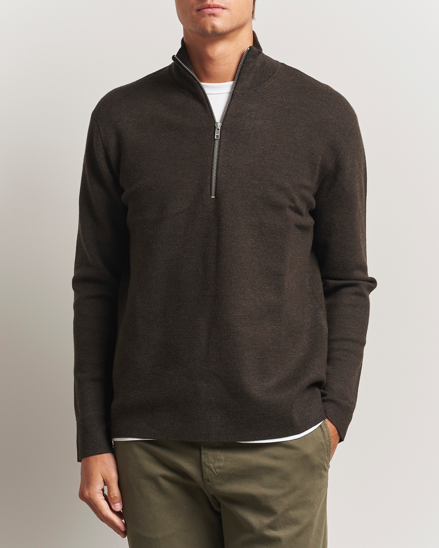 Mies | Puserot | NN07 | Harald Cotton/Modal Half Zip Demitasse Brown