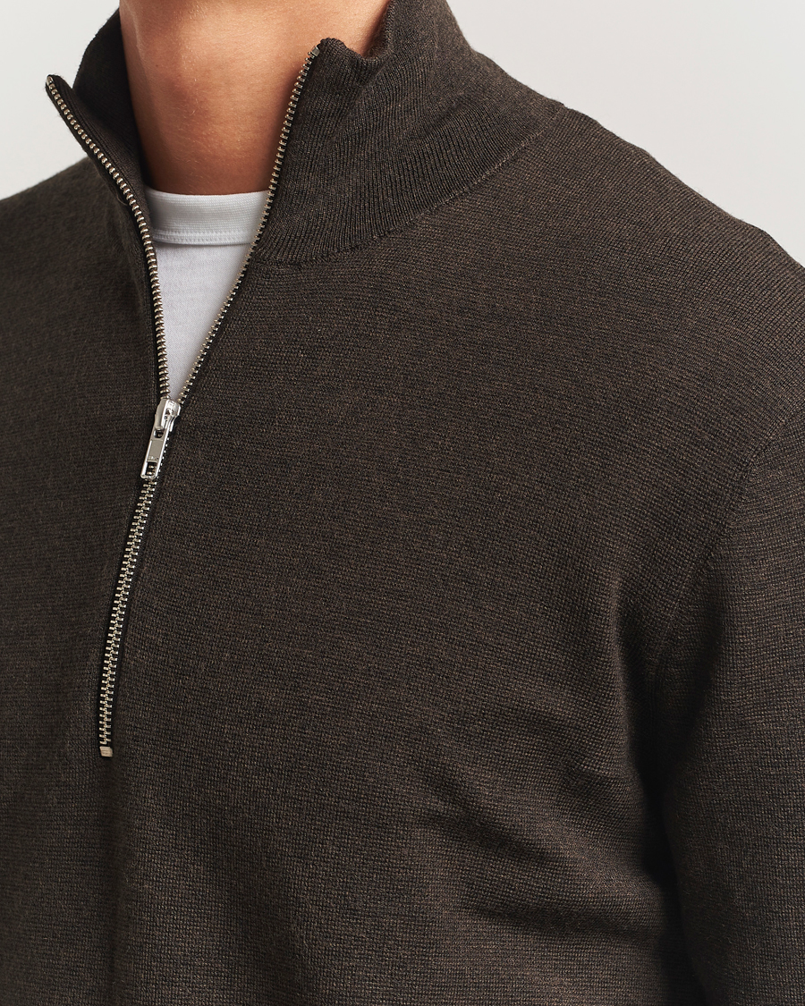 Mies | Puserot | NN07 | Harald Cotton/Modal Half Zip Demitasse Brown