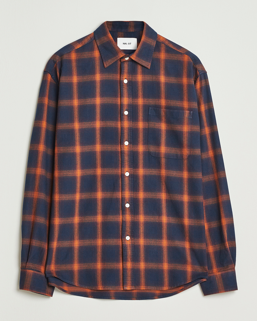 Mies | Kauluspaidat | NN07 | Deon Flannel Checked Shirt Navy/Orange