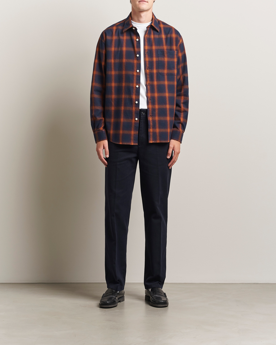 Mies | Kauluspaidat | NN07 | Deon Flannel Checked Shirt Navy/Orange